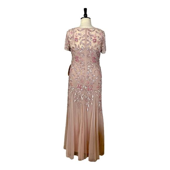 Adrianna Papell New Gown Beaded Sequin Godet Pleats Blush Pink Women’s Size 20 - Picture 5 of 15